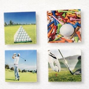 Golf Themed Coasters Glass Set of 4